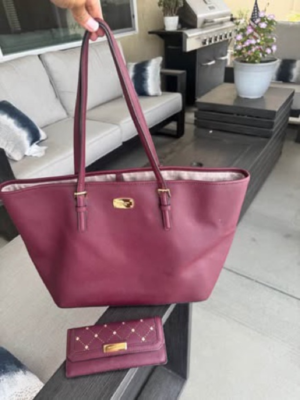 Women’s Burgundy Tote Bag with Matching Wallet